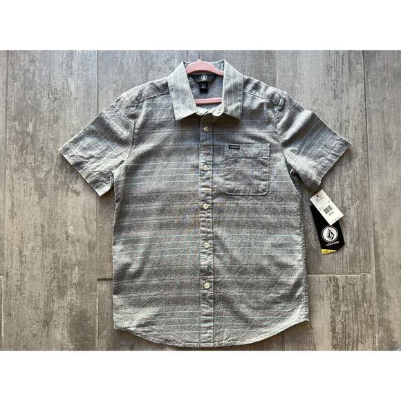 $45 VOLCOM Meyer Stripe Button Front Shirt Designer Boys Youth Polo Top NEW S 8 - Picture 3 of 9